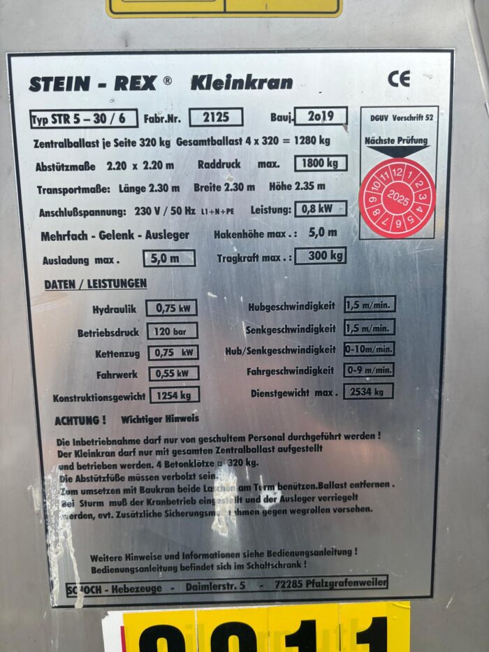 Minikran Stein-Rex STR 5-30/6 – Bild 2